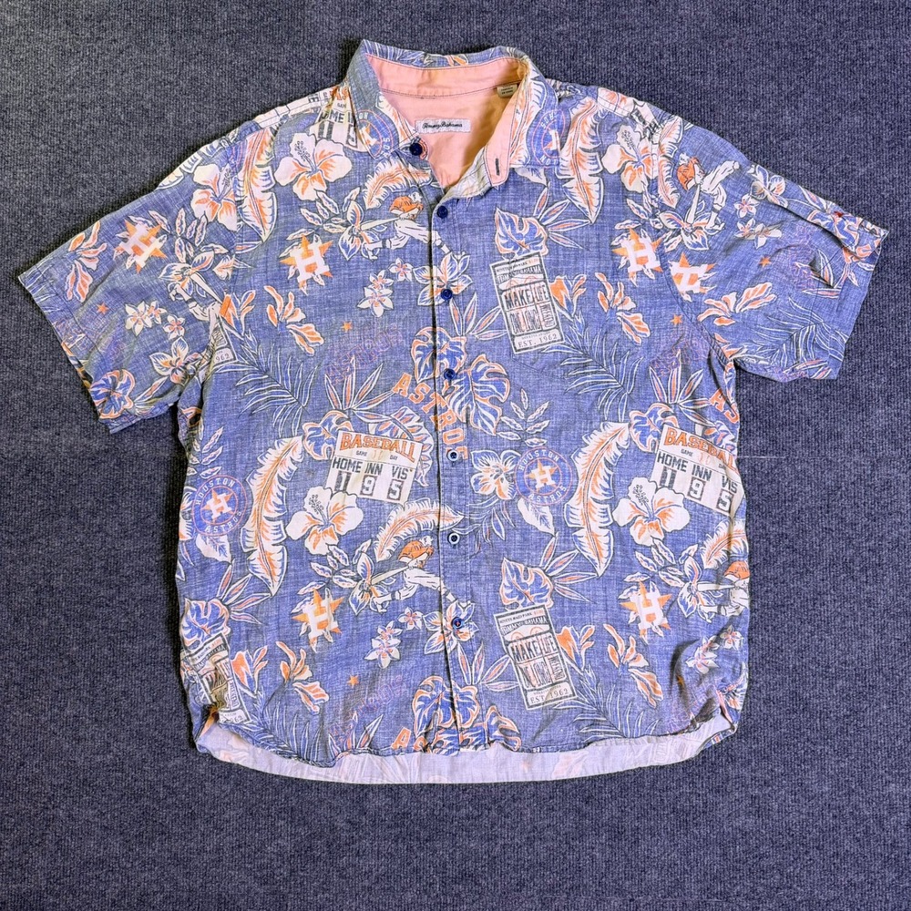 Tommy Bahama Houston Astros MLB Baseball Floral Button Down Shirt Mens XL Blue